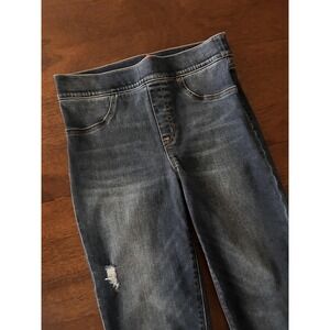 Spanx Jeans Womens Medium Blue Jegging Pull On Distressed Raw Hem Shaping